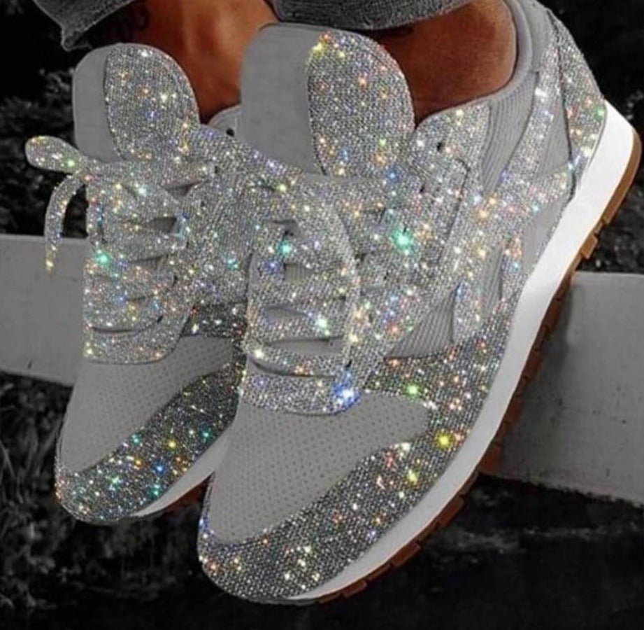 Glitter Mesh Lace Up Platform Comfort Vulcanized Sneakers - Easy Pickins Store
