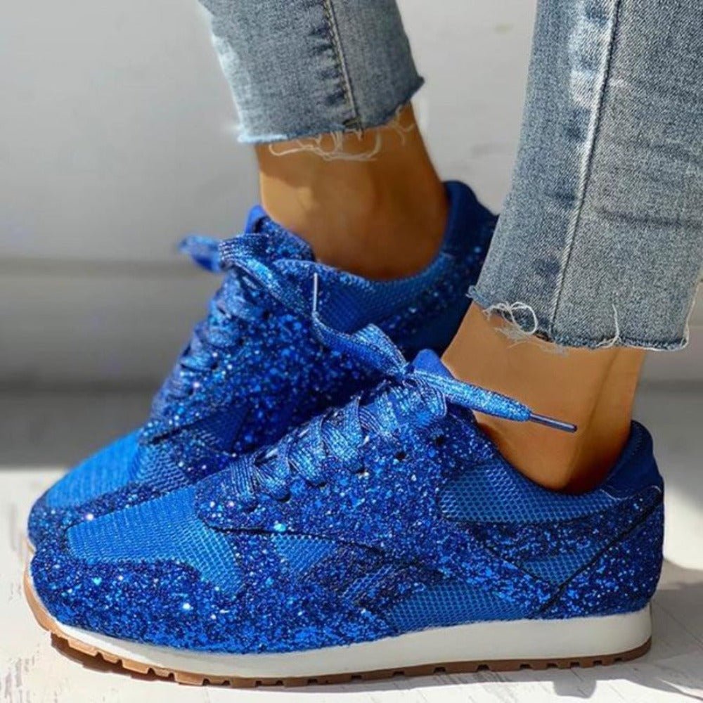 Glitter Mesh Lace Up Platform Comfort Vulcanized Sneakers - Easy Pickins Store