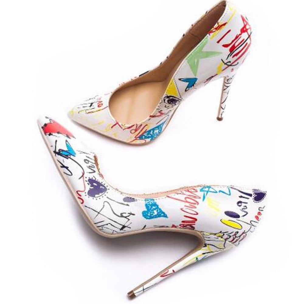 Graffiti Colorful Bridal Pumps High Heels Pointed Toe - Easy Pickins Store