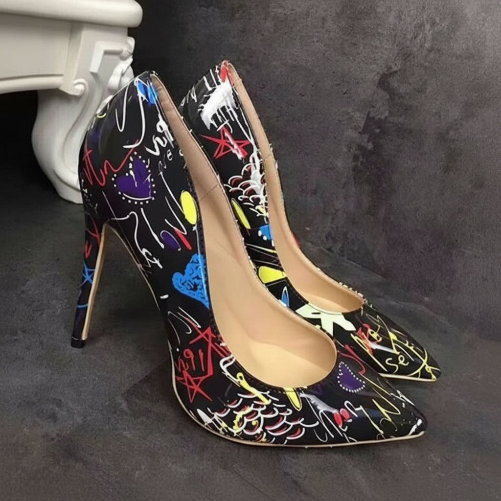 Graffiti Colorful Bridal Pumps High Heels Pointed Toe - Easy Pickins Store