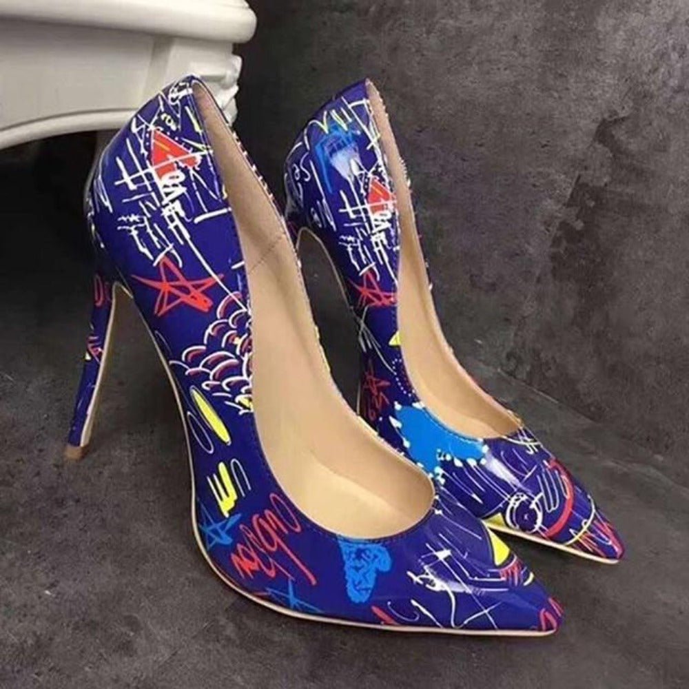 Graffiti Colorful Bridal Pumps High Heels Pointed Toe - Easy Pickins Store