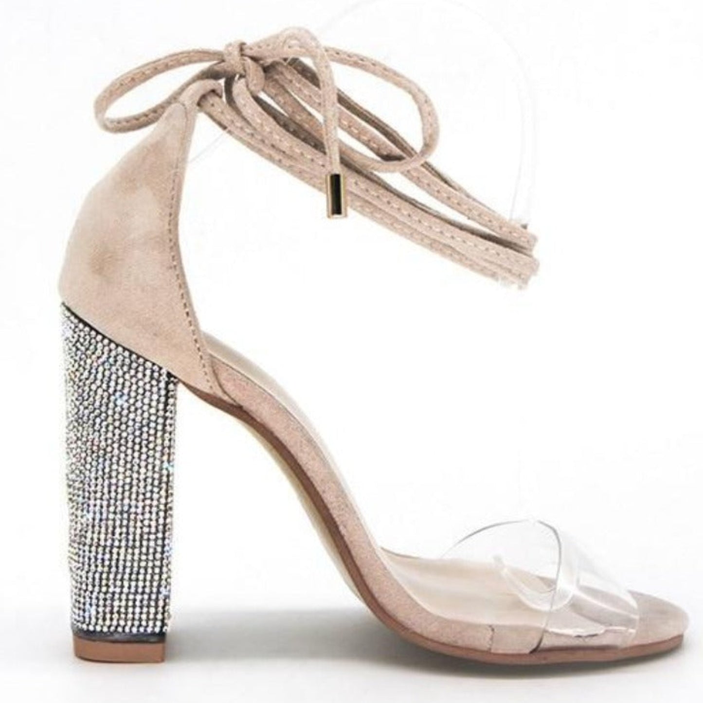 Heeled Sandals Rhinestone Ankle Strap Pumps Super High Square Heels - Easy Pickins Store