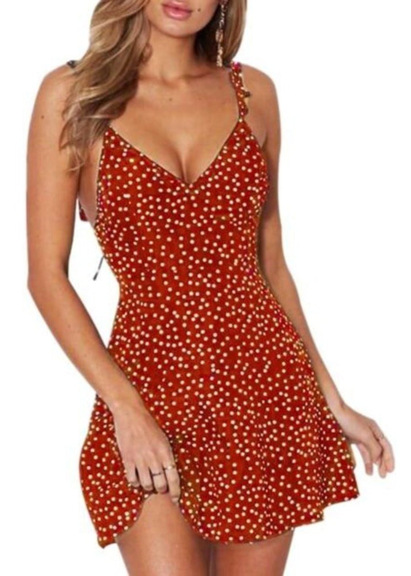 High Waist Dot Back Lacing Straps Mini Backless Dress - Easy Pickins Store