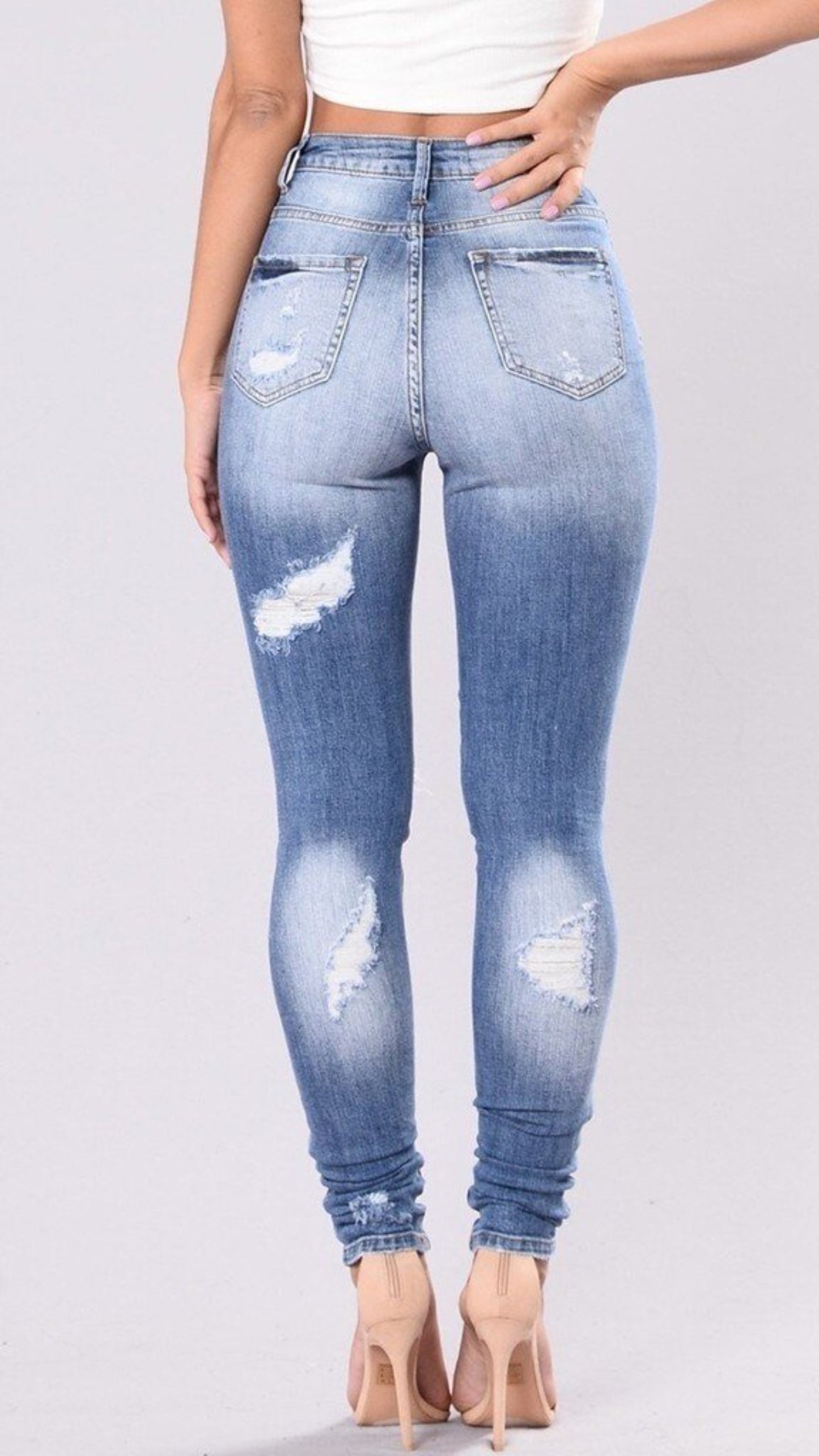 High Waist Jeans Denim Hole Button - Easy Pickins Store