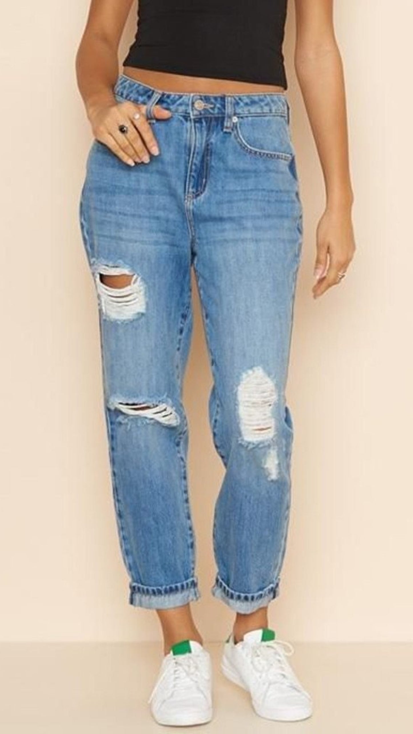 High Waist Jeans Hole Pocket Button Zipper - Easy Pickins Store