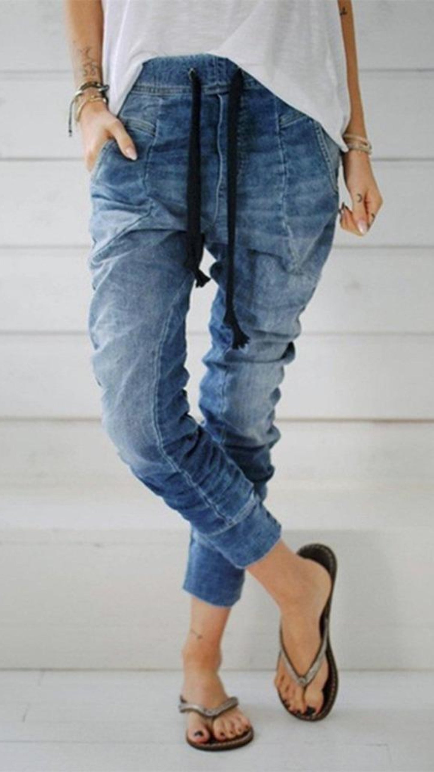High Waist Loose Denim Ankle-Length Jeans - Easy Pickins Store