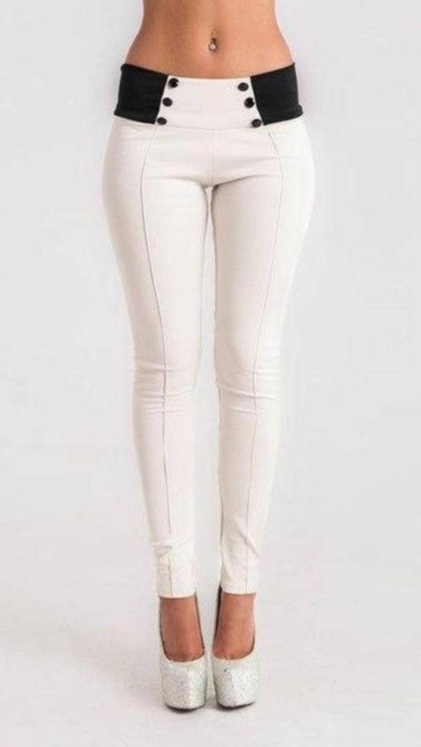 High Waist Long Button Slim Pants - Easy Pickins Store
