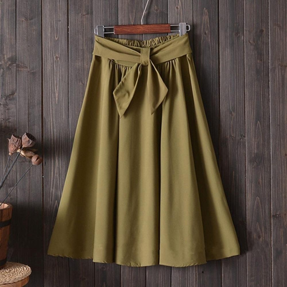 High Waist With Belt Midi Knee Length A line Skirt - Easy Pickins Store