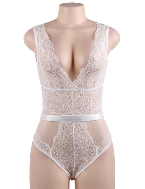 Lace Bodysuit Plus Sizes V Neck Jumpsuit - Easy Pickins Store