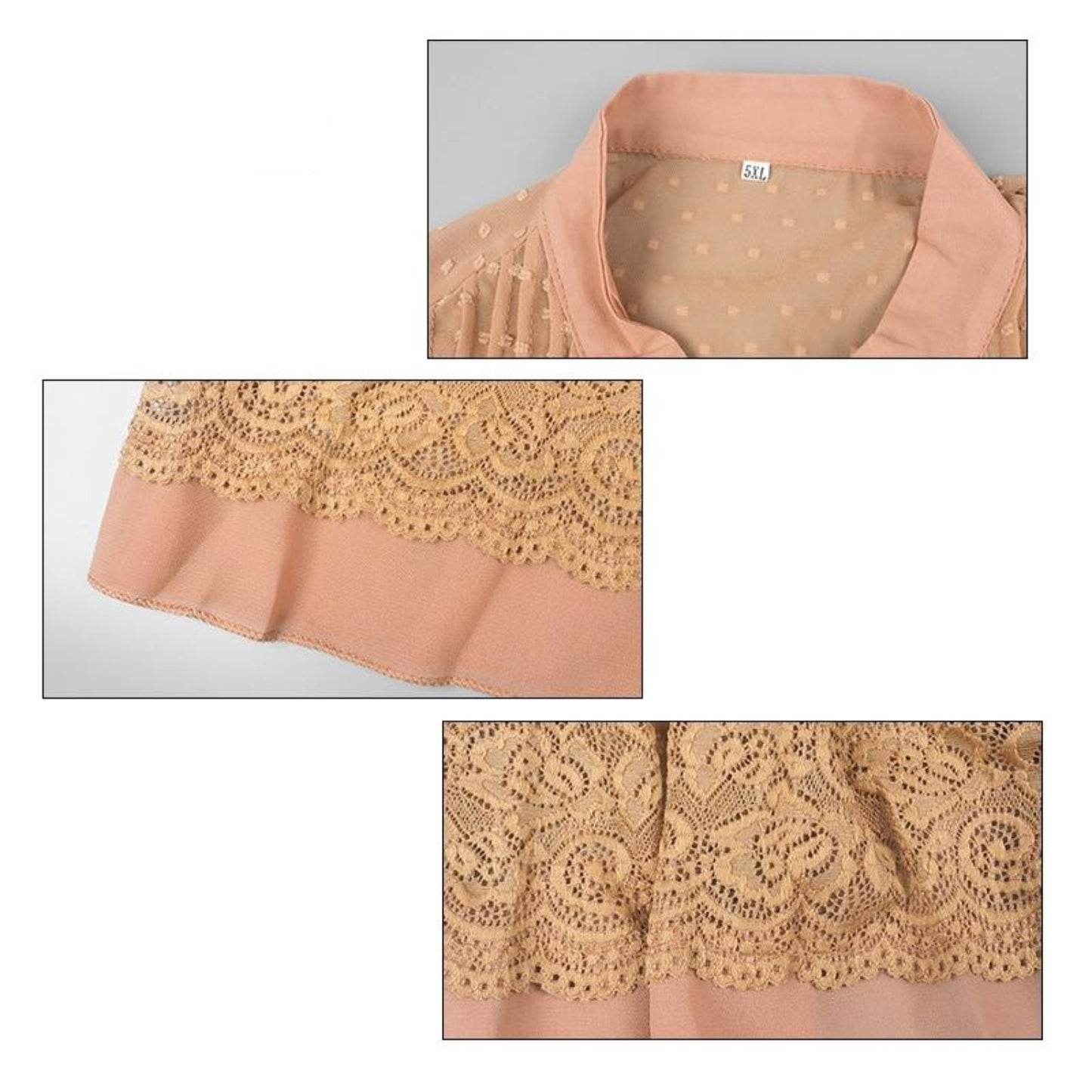 Lace Hollow Out V Neck Long Sleeve Loose Dot Baggy Blouse - Easy Pickins Store