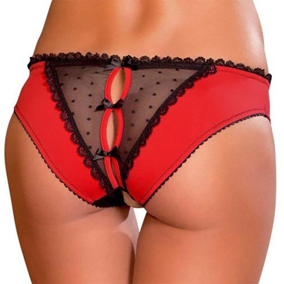 Lace Open Crotch Mesh Thongs Bow-Knot Hallow Out Lingerie Briefs Panties - Easy Pickins Store