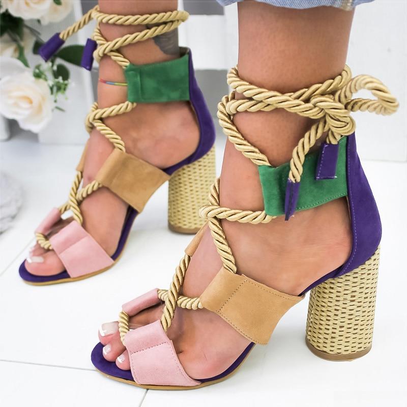 Lace Up High Thick Heels Gladiator Sandals - Easy Pickins Store