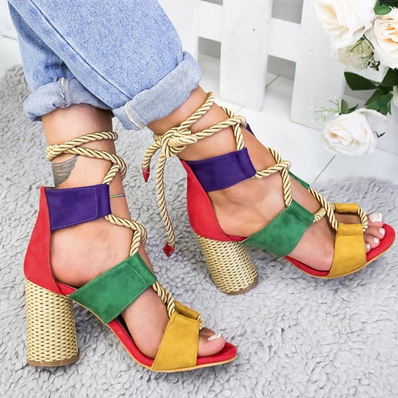 Lace Up High Thick Heels Gladiator Sandals - Easy Pickins Store
