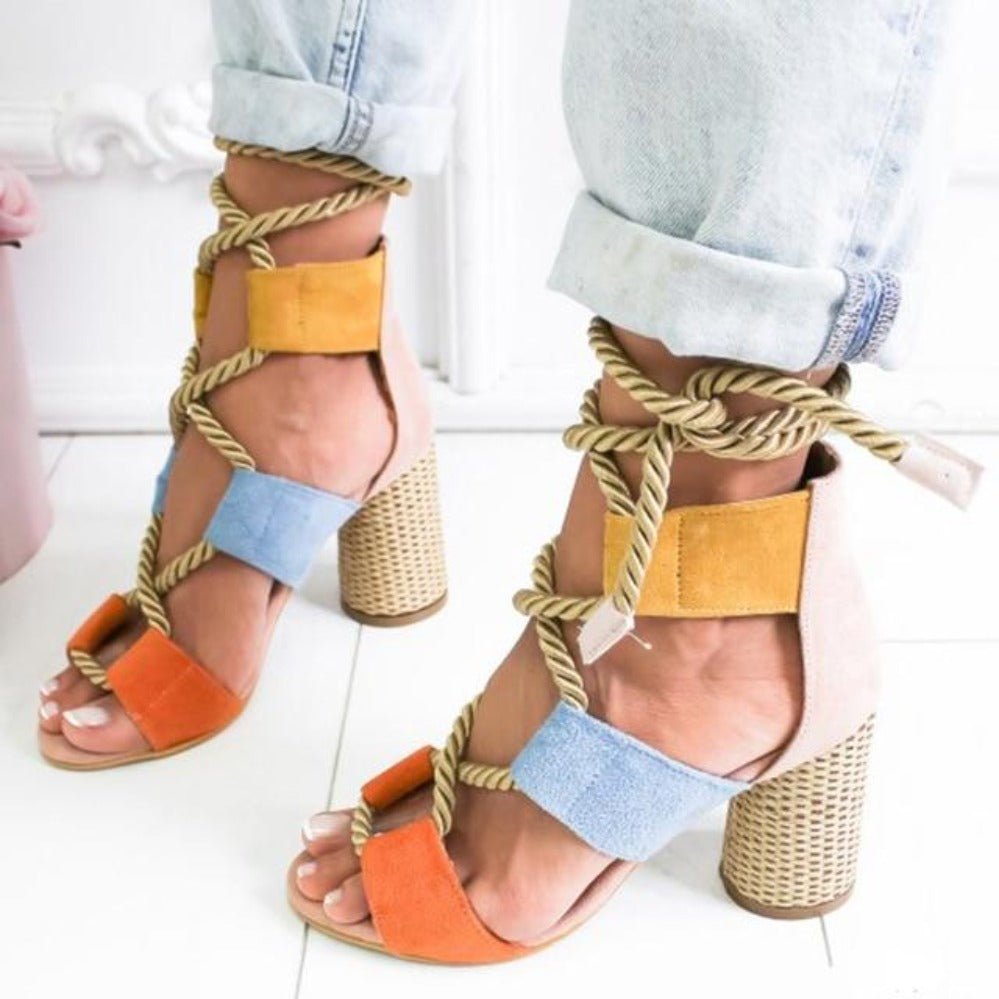 Lace Up High Thick Heels Gladiator Sandals - Easy Pickins Store