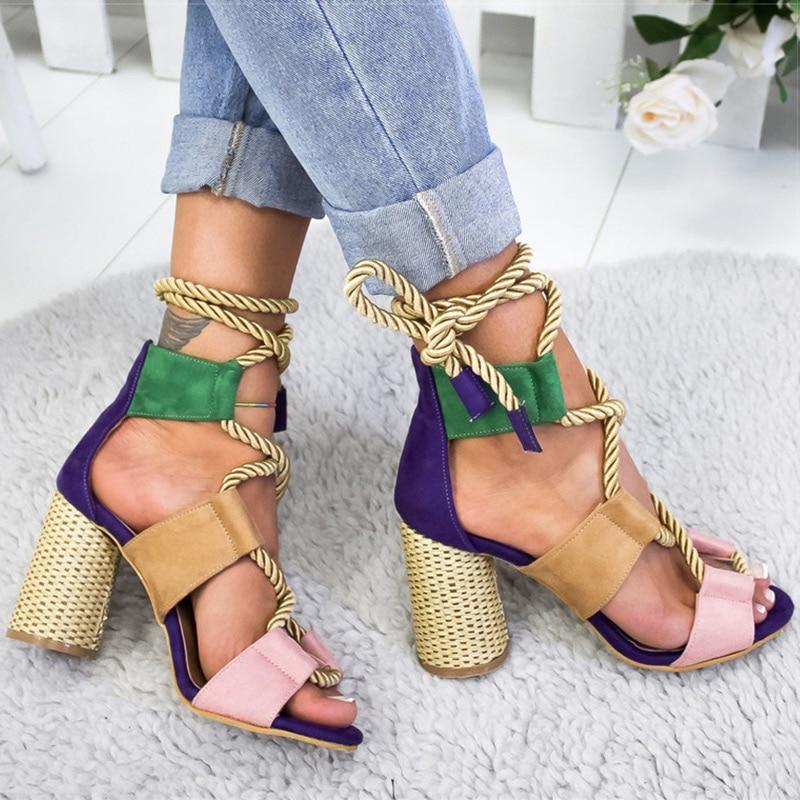 Lace Up High Thick Heels Gladiator Sandals - Easy Pickins Store