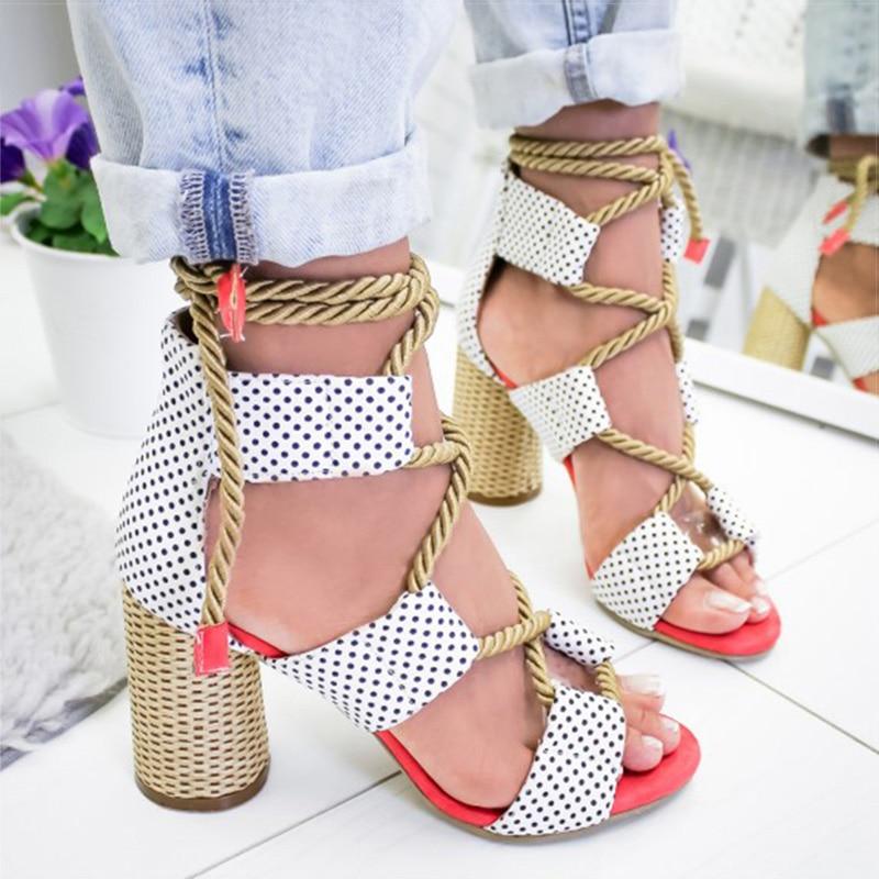 Lace Up High Thick Heels Gladiator Sandals - Easy Pickins Store