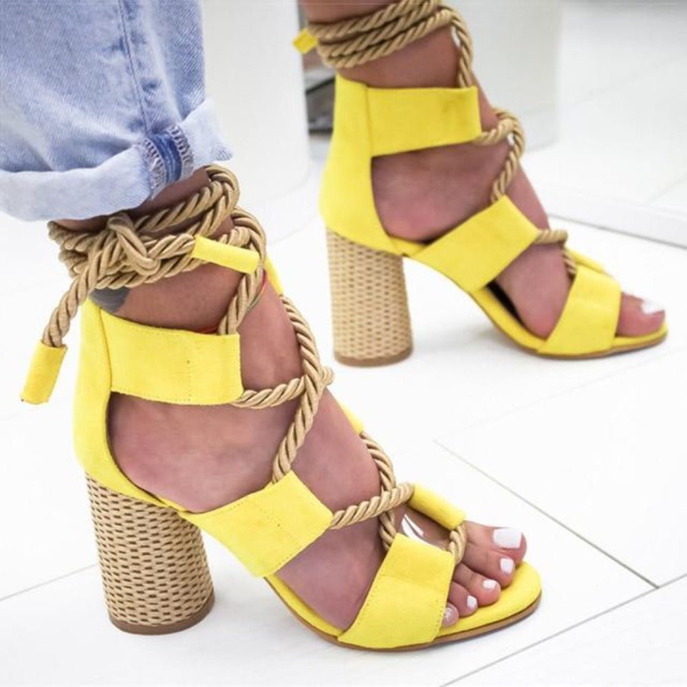 Lace Up High Thick Heels Gladiator Sandals - Easy Pickins Store