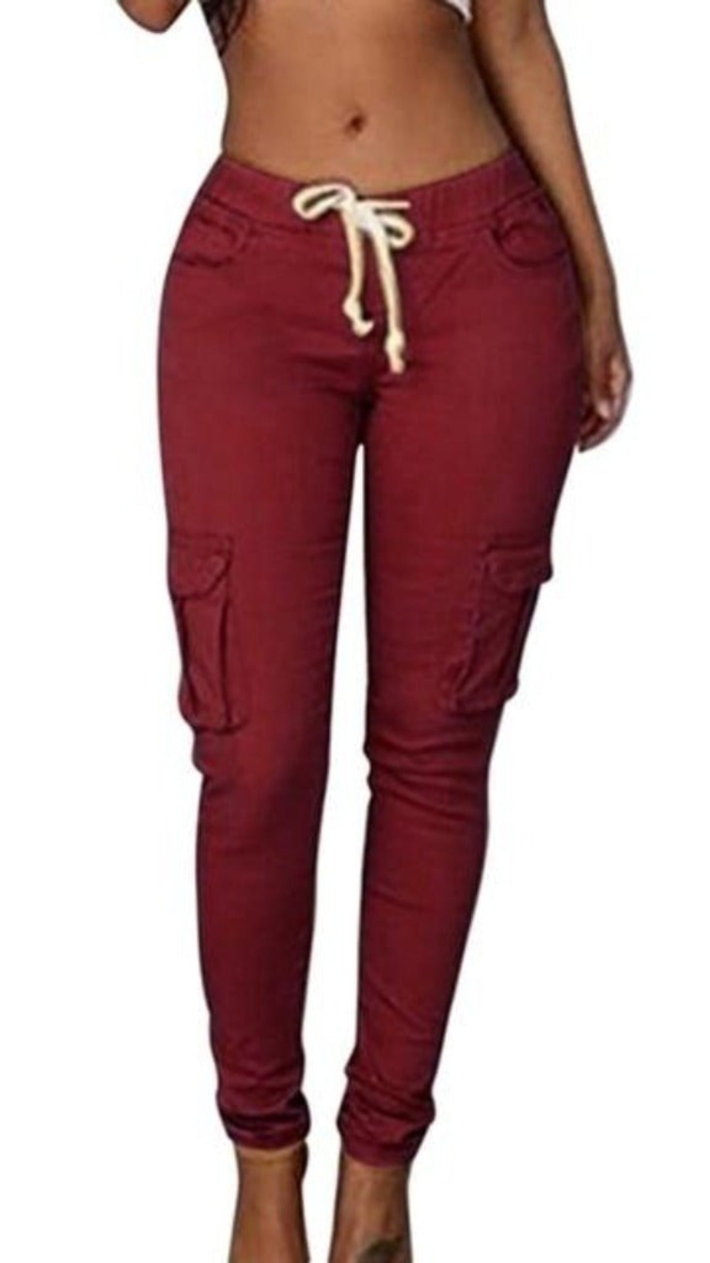 Lace Up Waist Pencil Pants Multi Pockets Straight Slim Fit - Easy Pickins Store