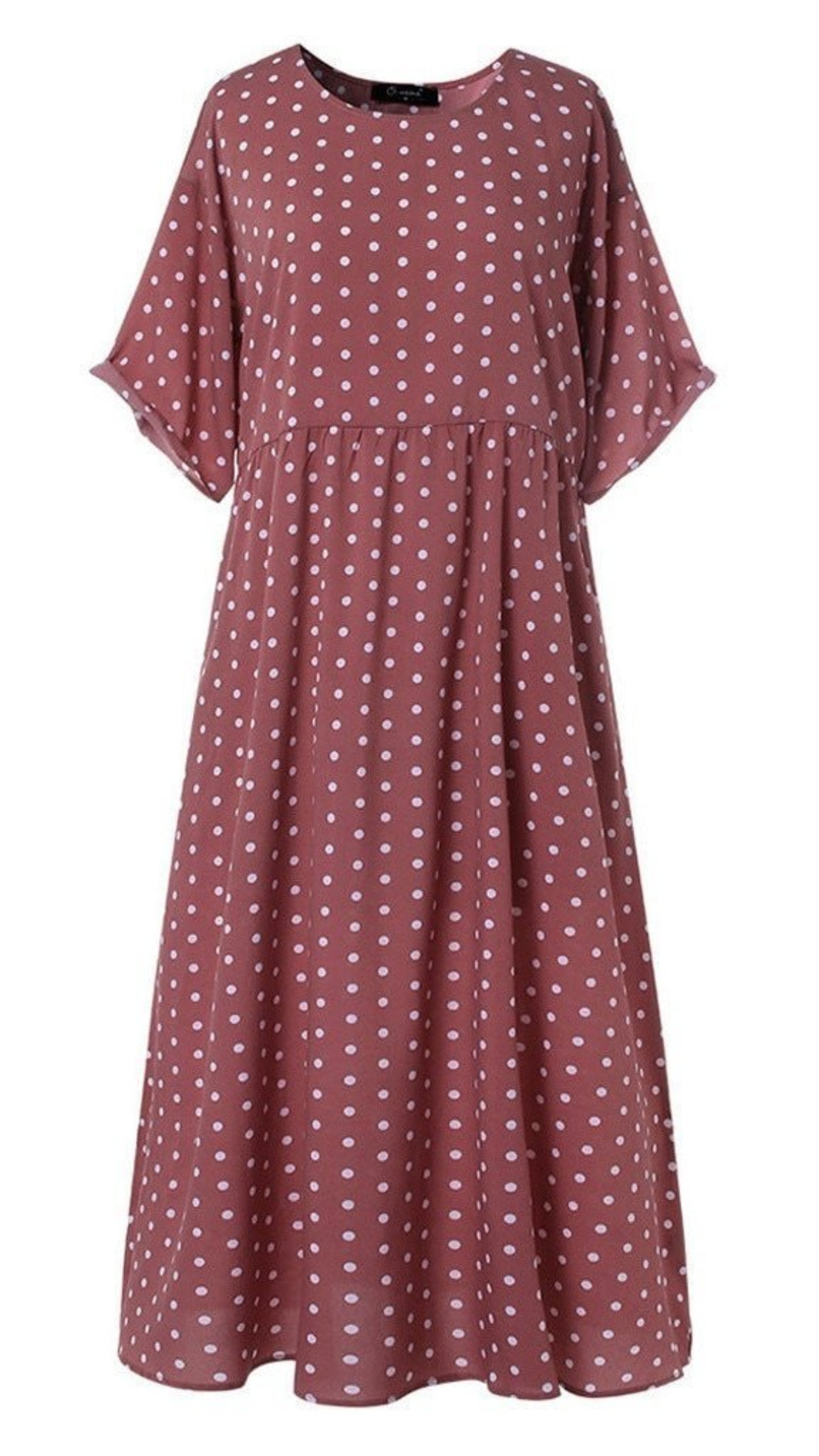 Linen O Neck Dot Dress - Easy Pickins Store