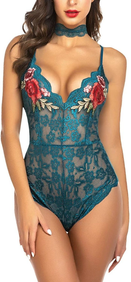 Lingerie Embroidered Lace with Choker One Piece - Easy Pickins Store