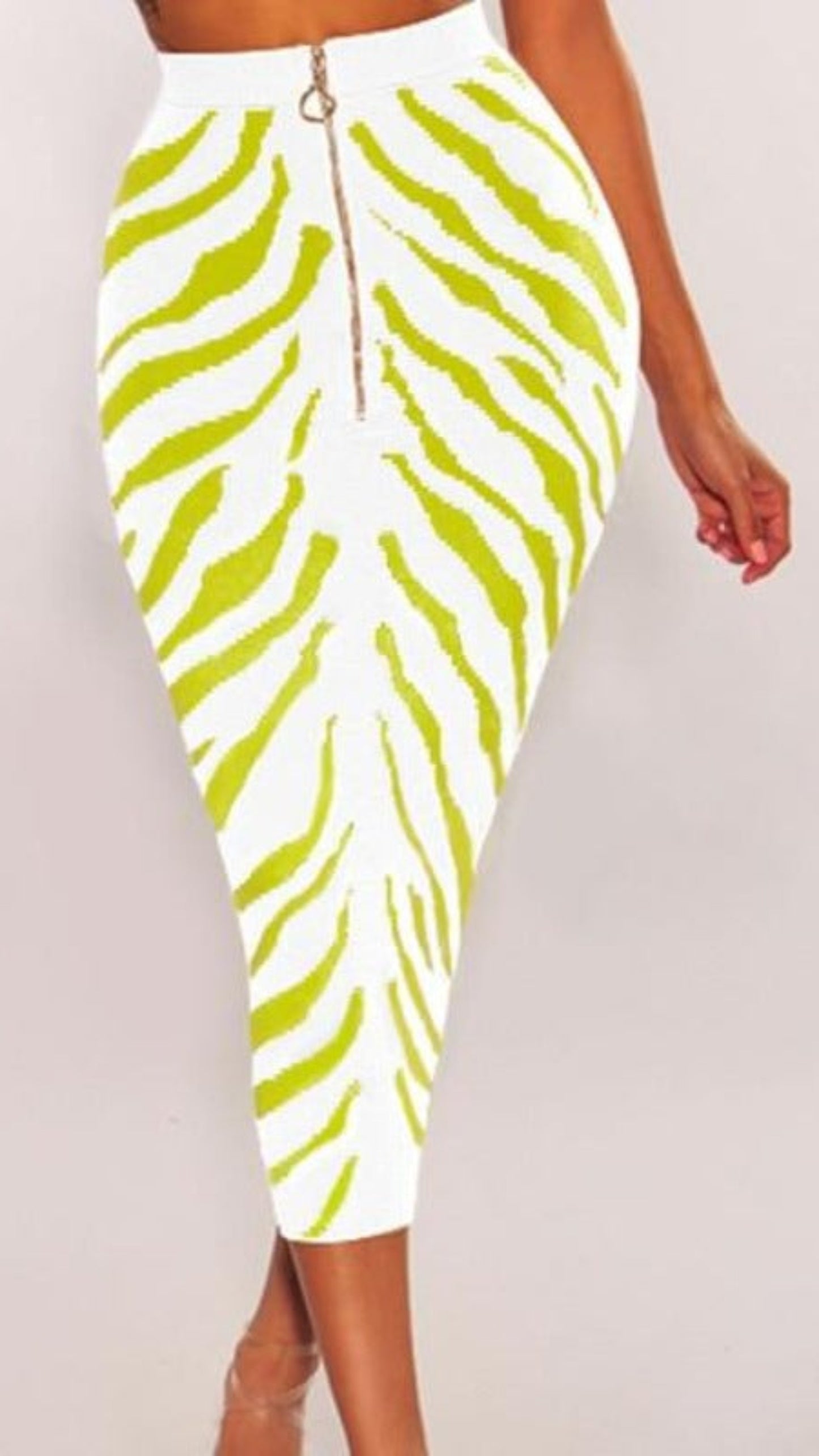 Long Lime Zebra Print Bandage Midi Skirt - Easy Pickins Store