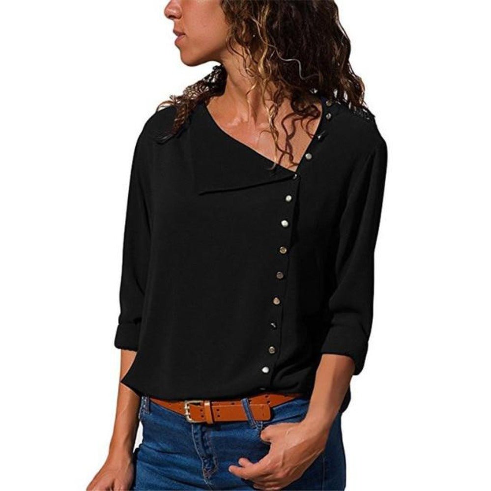 Long Sleeve Blouse Skew Collar - Easy Pickins Store