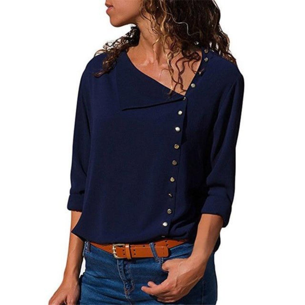 Long Sleeve Blouse Skew Collar - Easy Pickins Store