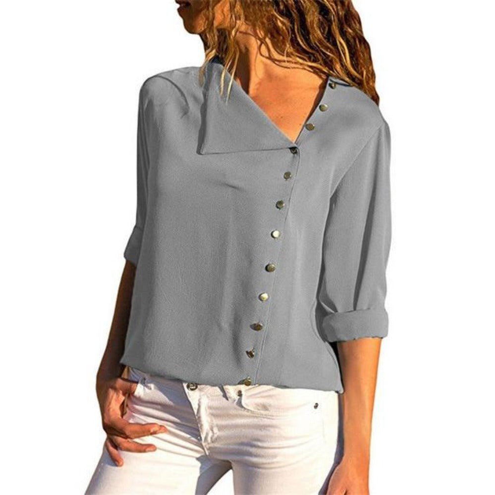 Long Sleeve Blouse Skew Collar - Easy Pickins Store