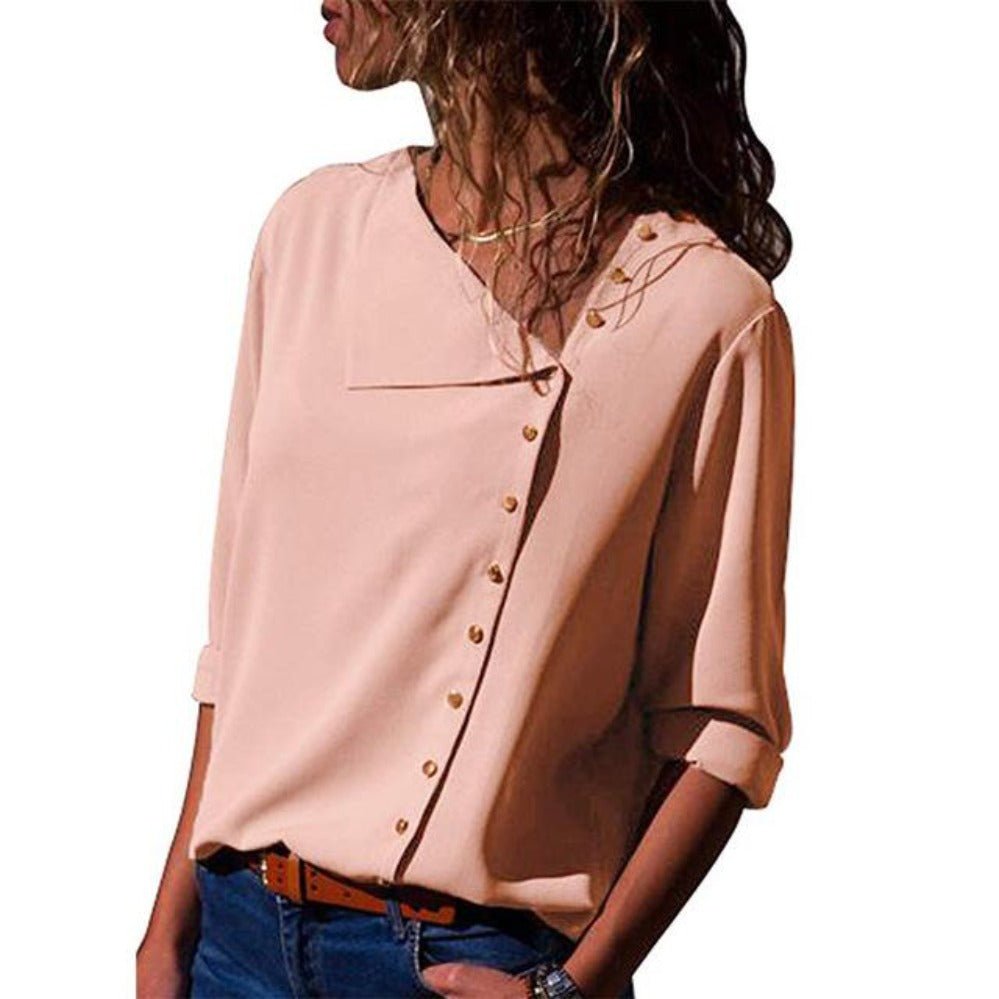 Long Sleeve Blouse Skew Collar - Easy Pickins Store