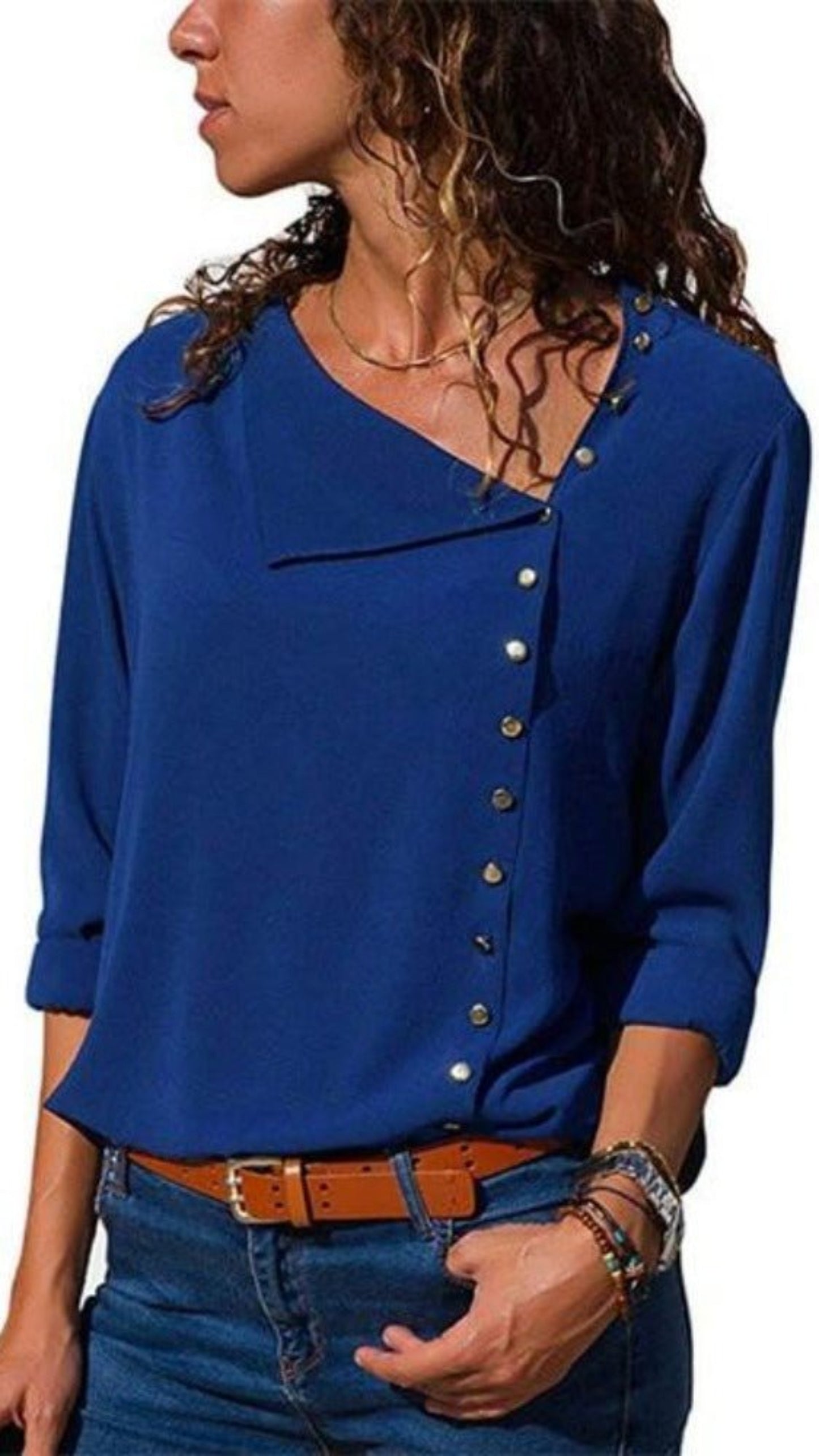 Long Sleeve Blouse Skew Collar - Easy Pickins Store