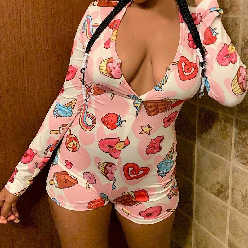 Long Sleeve Deep V Neck Stretch Short Pajama - Easy Pickins Store