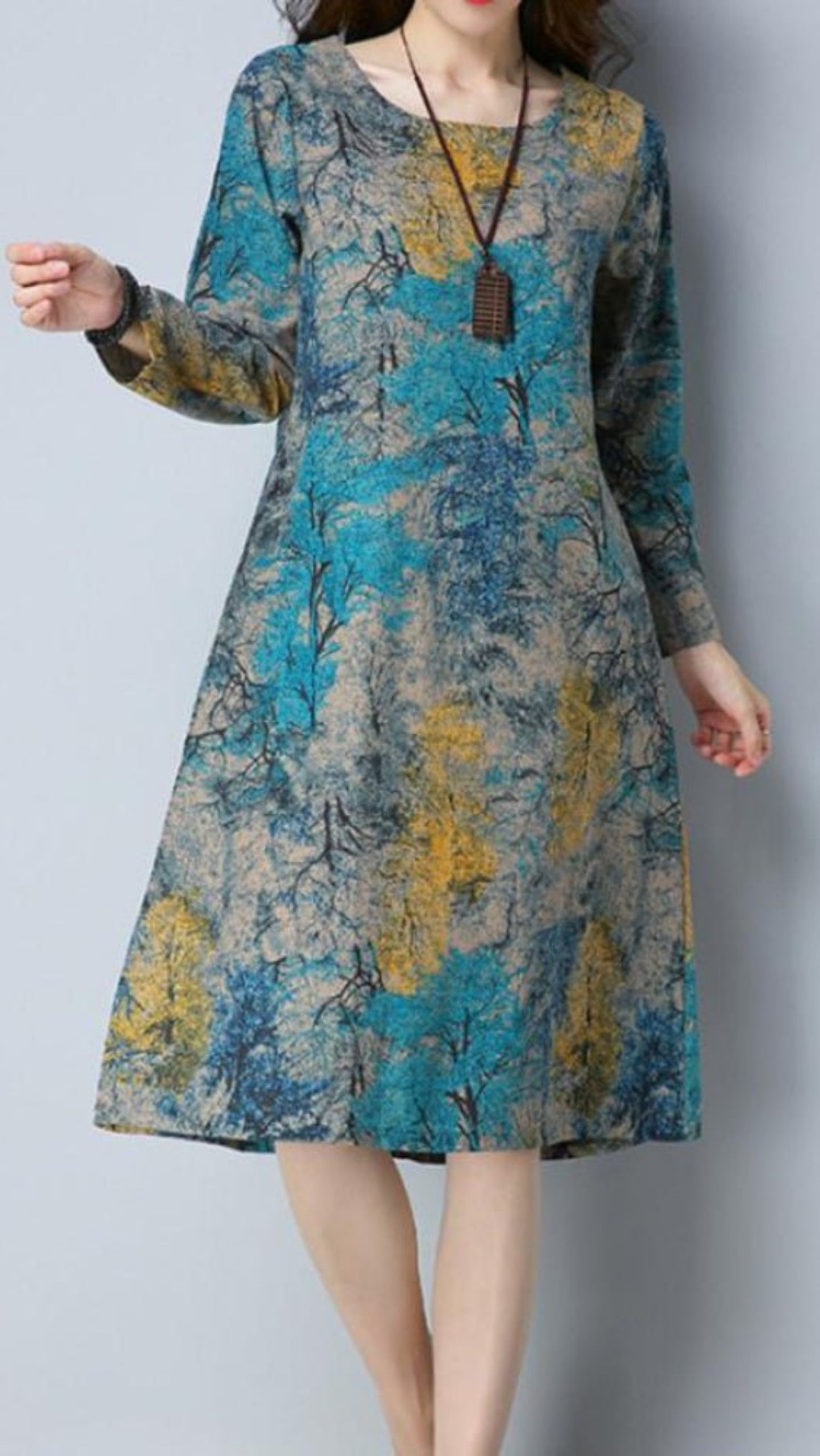 Long Sleeve O Neck Pocket Cotton Loose Dress - Easy Pickins Store