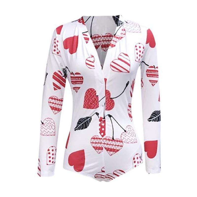 Long Sleeve V Neck Love Pattern Pajama - Easy Pickins Store
