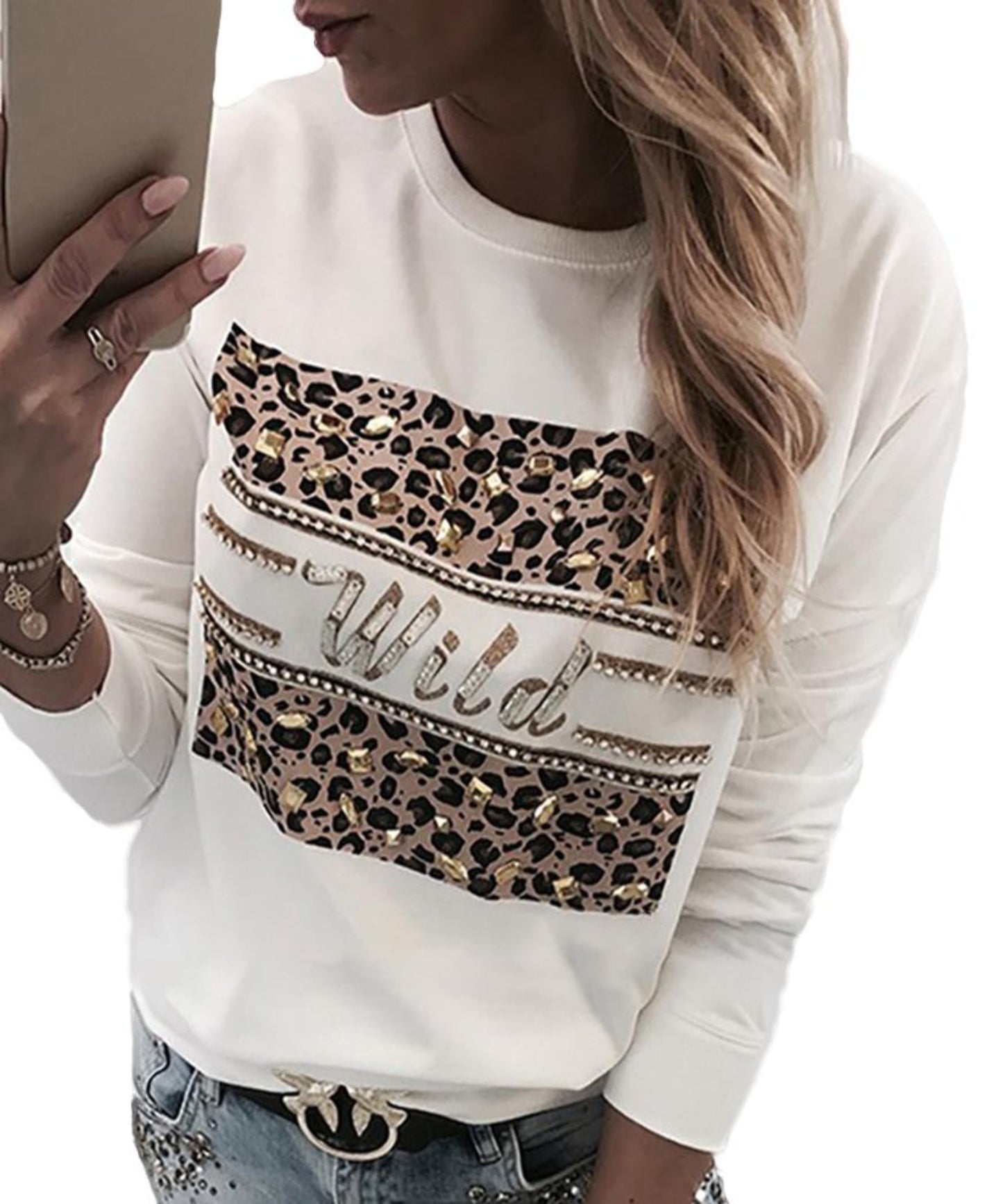 Long Sleeve Women Blouse Lips Letter Printed White O Neck - Easy Pickins Store