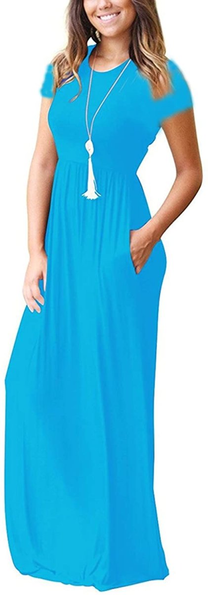 Maxi Long Dress Short Sleeve with Pockets - Easy Pickins Store