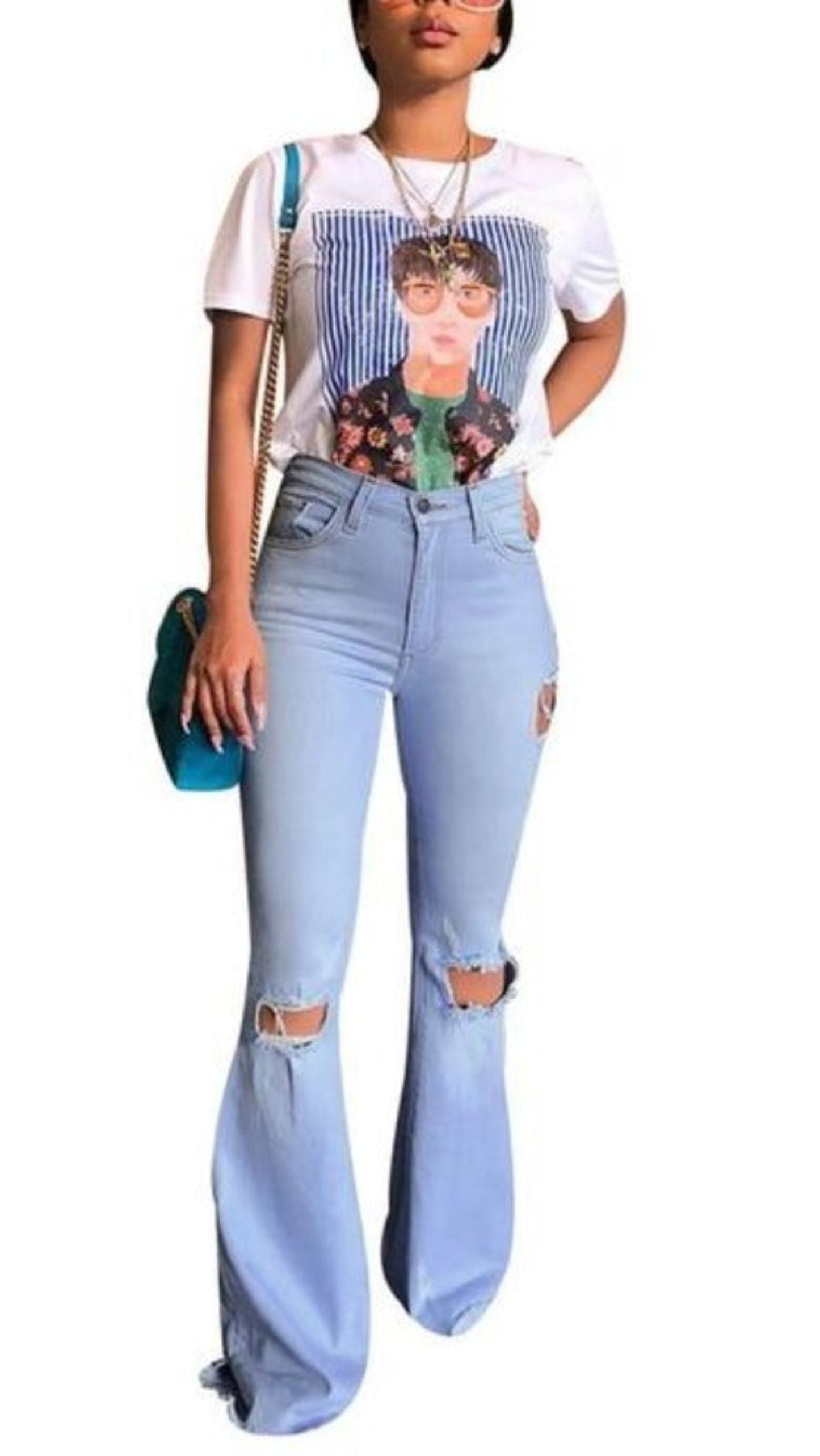Mid Waist Flare Bell Bottoms Jeans Stretching Wide Leg Denim - Easy Pickins Store