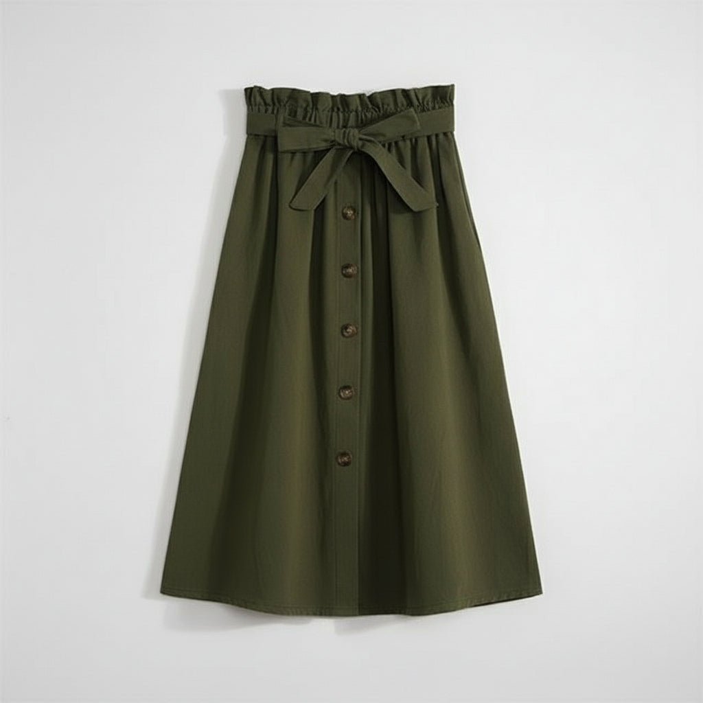 Midi Knee Length Elegant Button High Waist Skirt - Easy Pickins Store