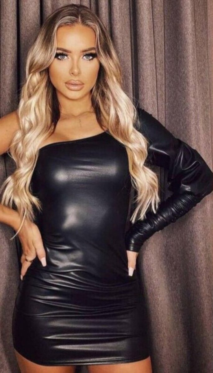 One Shoulder Open Back Leather Dress - Easy Pickins Store