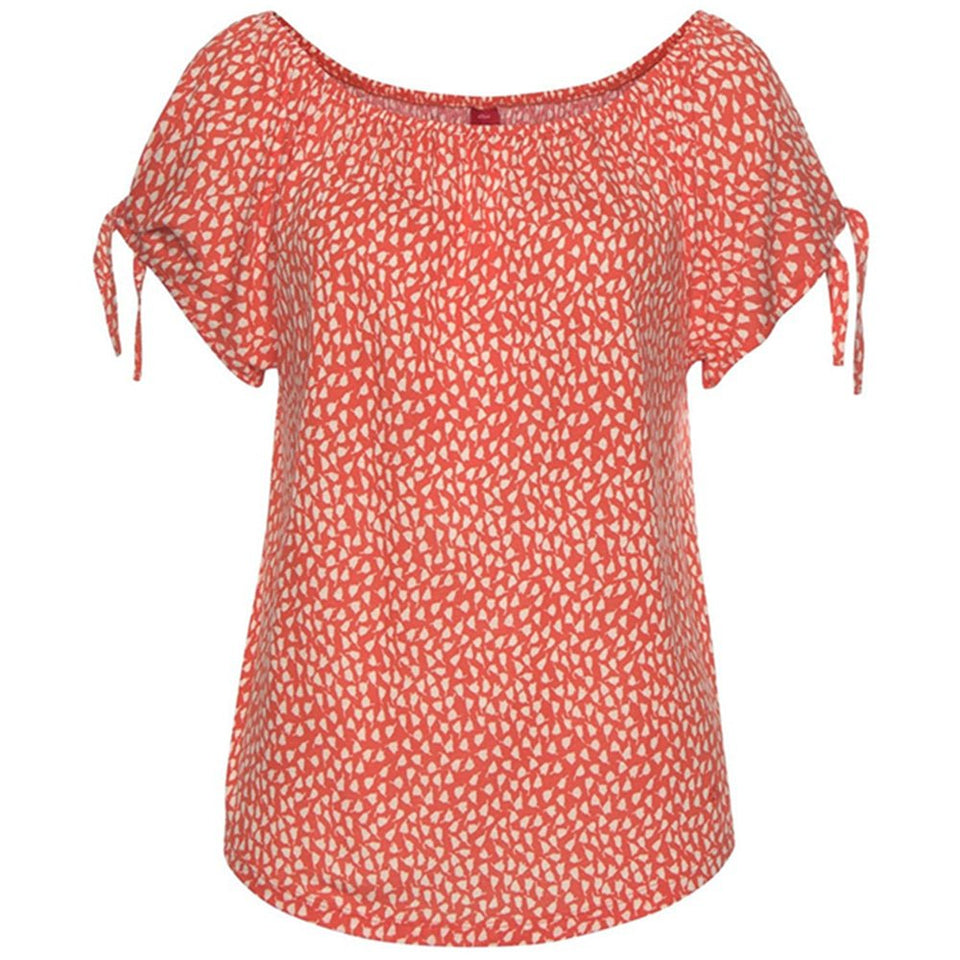 Orange Cute Carmen Style Off Shoulder O Neck Short Sleeve Blouse - Easy Pickins Store
