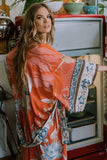 Orange Print Floral Kimono Loose Long One Size Cardigan - Easy Pickins Store