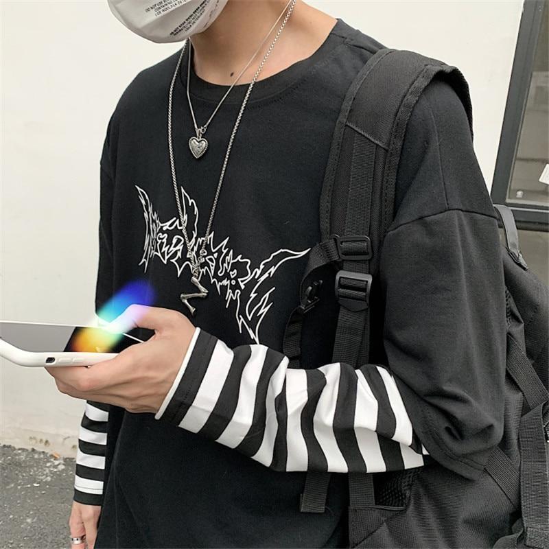 Patchwork Striped Letter Print Long Sleeve T-shirt - Easy Pickins Store