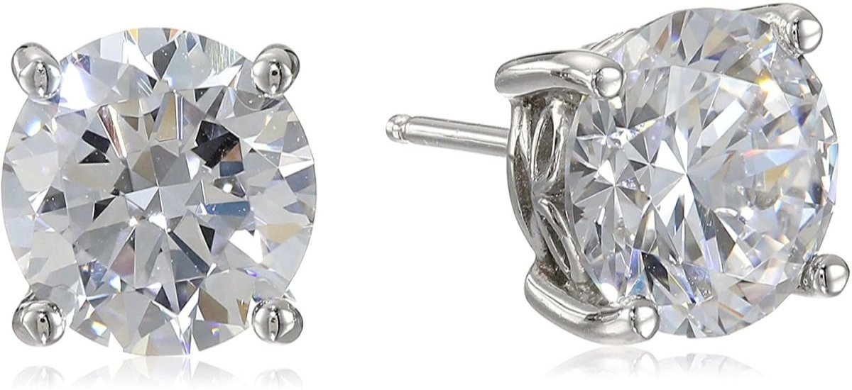 Platinum Gold Plated Sterling Silver Round - Cut Stud Swarovski Zirconia Earrings - Easy Pickins Store