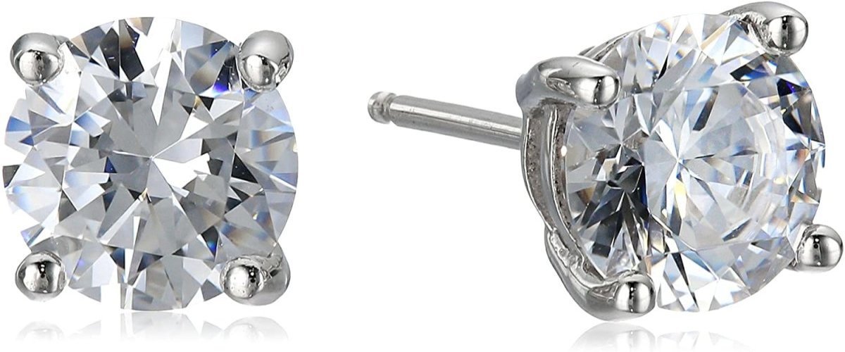 Platinum Gold Plated Sterling Silver Round - Cut Stud Swarovski Zirconia Earrings - Easy Pickins Store