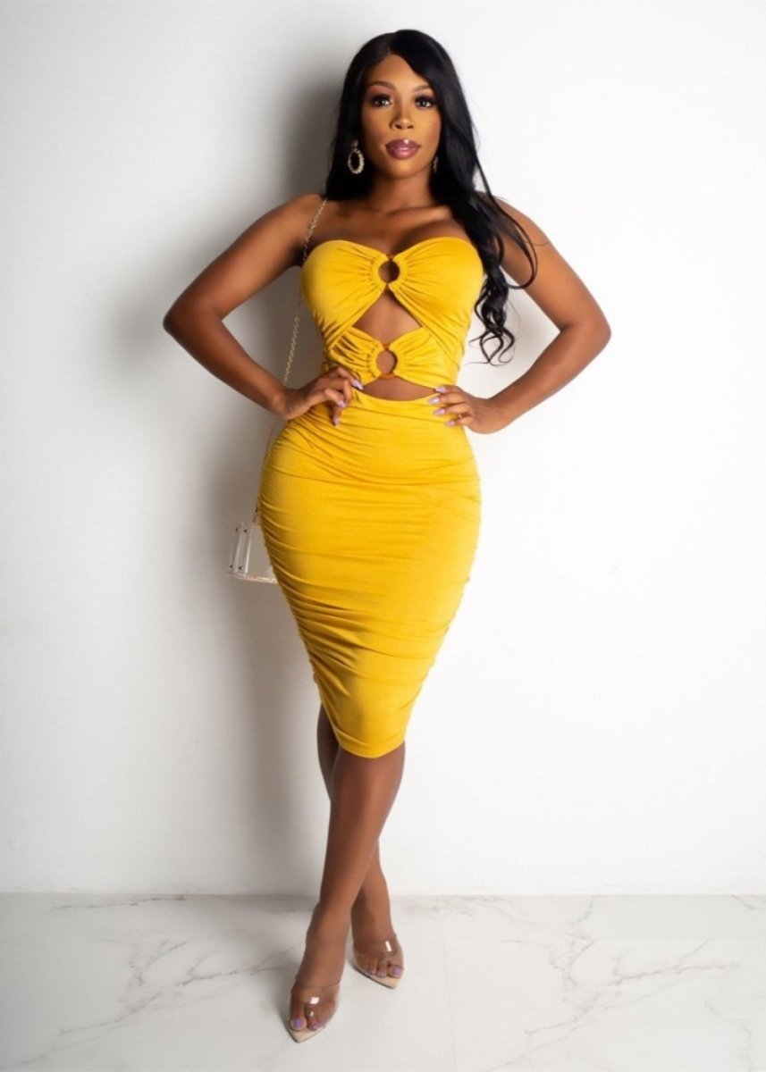 Pleated Ring Tube Top Pencil Middle Waist Above Knee Dress - Easy Pickins Store