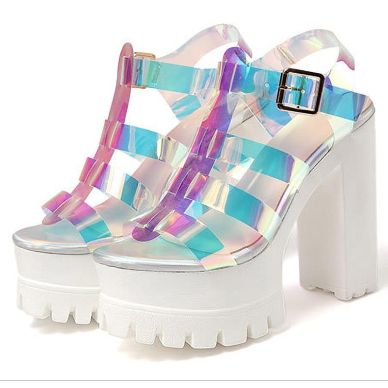 Pumps Buckle High Heels Colorful Platform - Easy Pickins Store