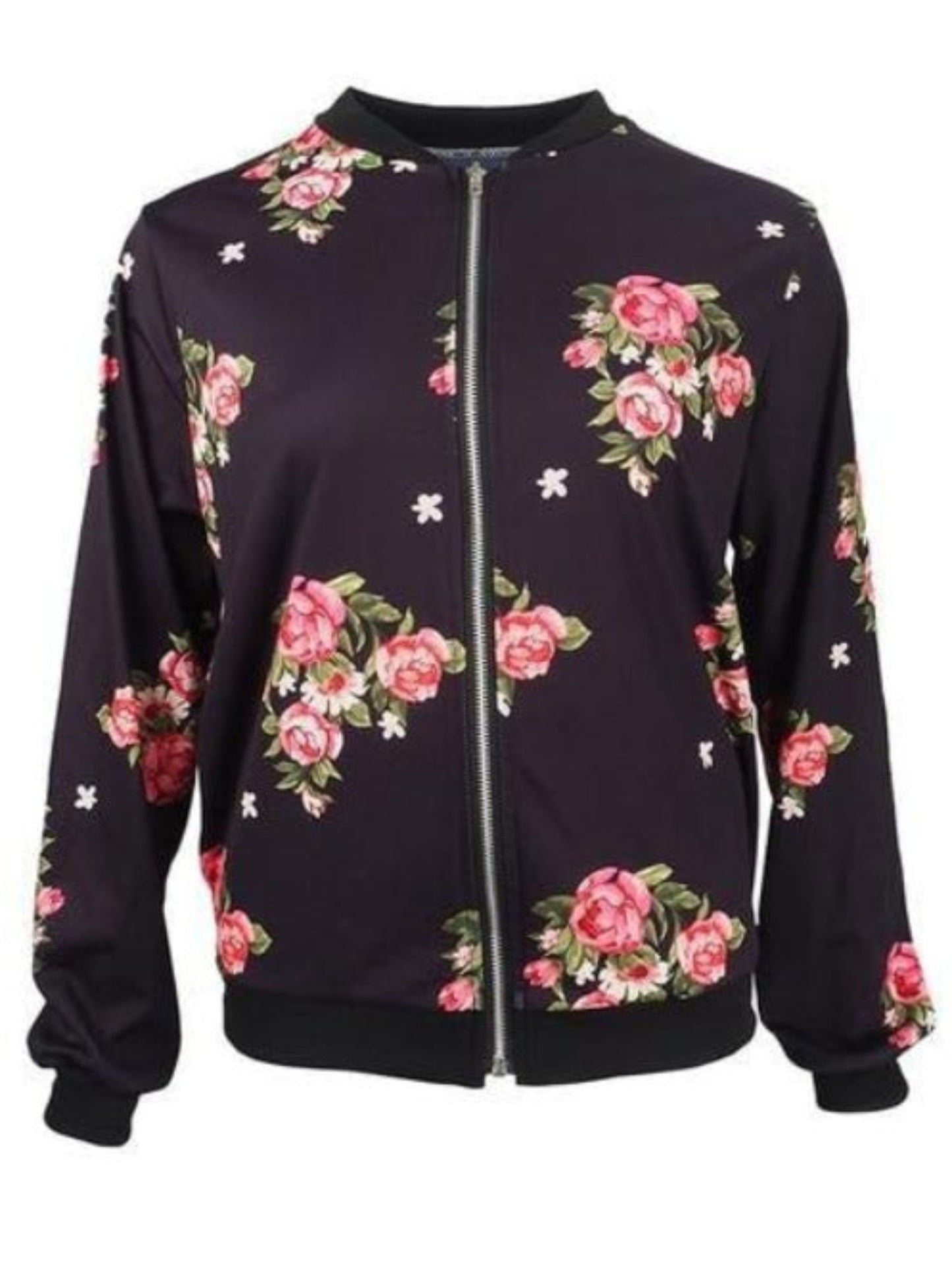 Retro Floral Printed Long Sleeve Bomber - Easy Pickins Store