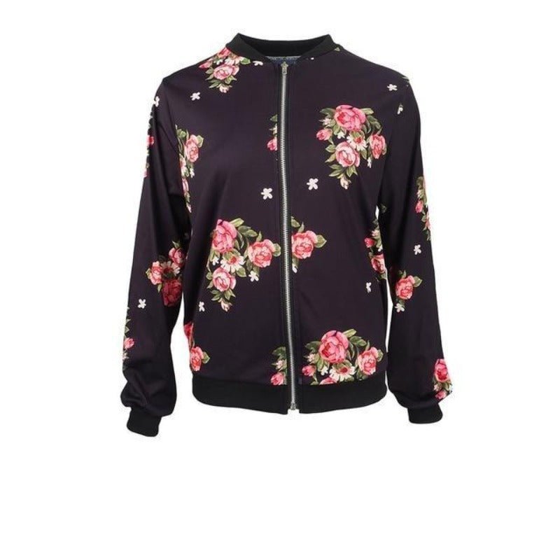 Retro Floral Printed Long Sleeve Outwear Bomber - Easy Pickins Store