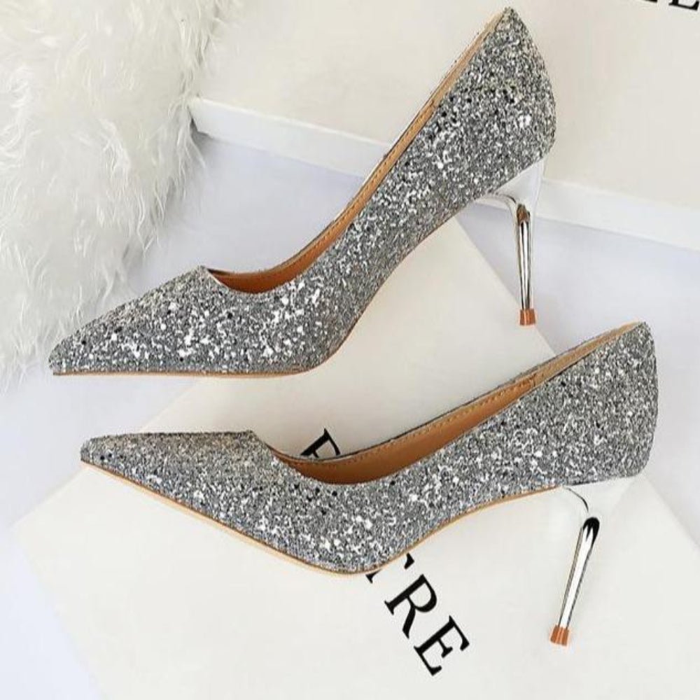 Rhinestone High Heels Pointed Pumps Plus Sizes - Easy Pickins Store