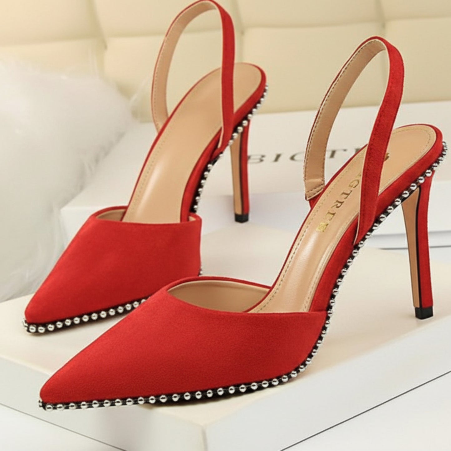 Rivet Pumps Pointed Toe High Heels Suede - Easy Pickins Store