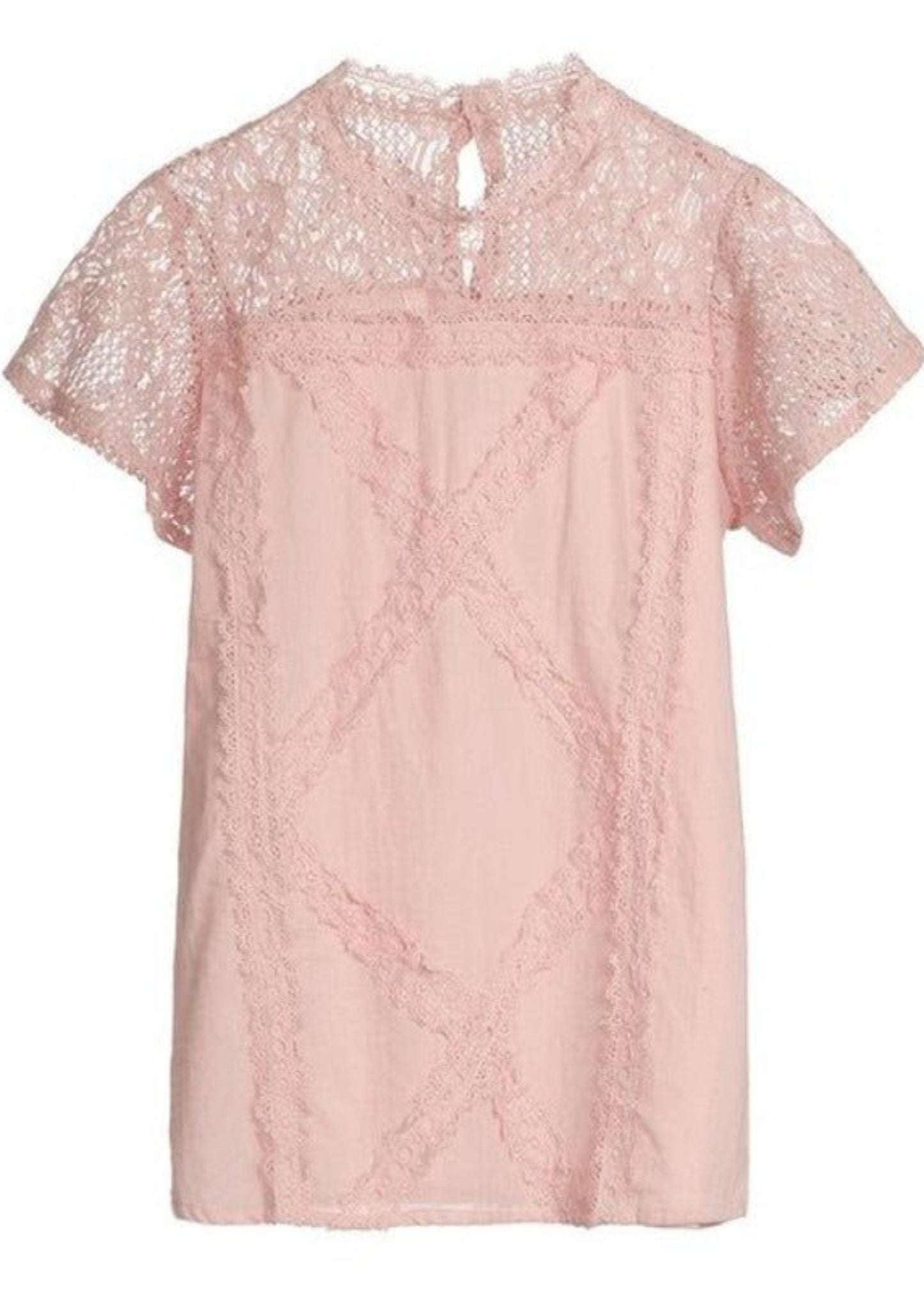 Round Neck Floral Lace Hollow Out Short Sleeve Shirt - Easy Pickins Store